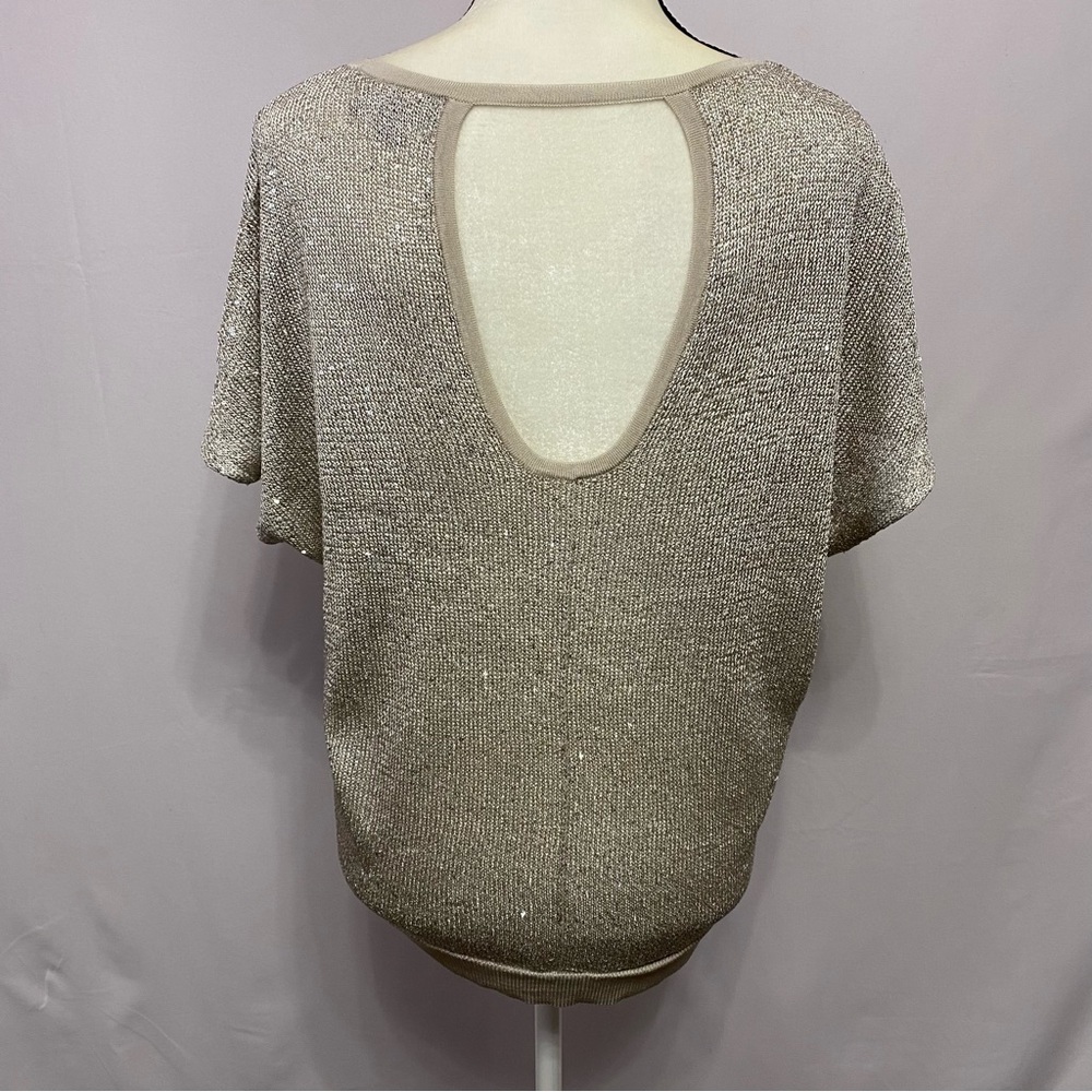 INC International Concepts Beige Sequined Open Back Top Size L #1410 - Picture 4 of 11